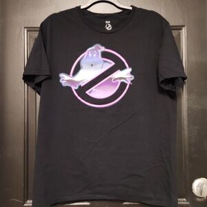 Ghostbusters Men's Black T-Shirt Large Neon Logo Short Sleeve Tee 100% Cotton